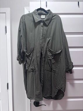 Jaded Gypsy Olive Green Oversized Button-Up Shirt Jacket Artist Smock